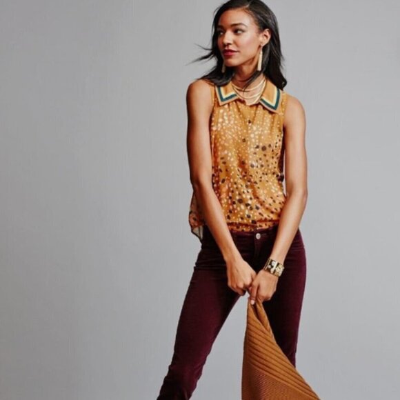 Cabi Cheers Blouse #3436 Sleevless Speckled Mustard - Picture 2 of 8